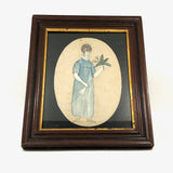 Wonderfully Naive Early 19th C. Portrait of Young Woman on Silk, Framed