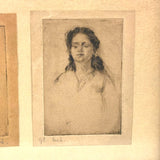 Two Women, Sensitive Pair of Pencil Signed Etchings, Early 20th Century, Framed as Found