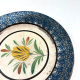 Yellow Tulip, Lovely 19th Century  French "Cul Noir" Spatterware Faience Plate