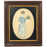 Wonderfully Naive Early 19th C. Portrait of Young Woman on Silk, Framed