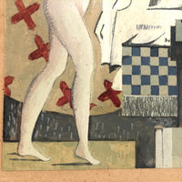 Modernist Gouache Painting on Paper of Woman in Bedroom