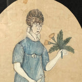 Wonderfully Naive Early 19th C. Portrait of Young Woman on Silk, Framed