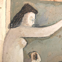 Modernist Gouache Painting on Paper of Woman in Bedroom