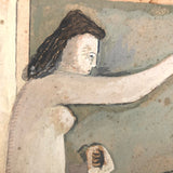 Modernist Gouache Painting on Paper of Woman in Bedroom