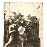 Ethel and Helen, Top Hat and Big Bow, Wonderfully Easy and Much Handled c. 1930s Snapshot