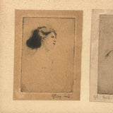 Two Women, Sensitive Pair of Pencil Signed Etchings, Early 20th Century, Framed as Found
