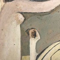 Modernist Gouache Painting on Paper of Woman in Bedroom