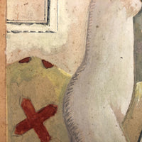Modernist Gouache Painting on Paper of Woman in Bedroom