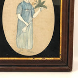 Wonderfully Naive Early 19th C. Portrait of Young Woman on Silk, Framed