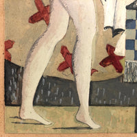 Modernist Gouache Painting on Paper of Woman in Bedroom