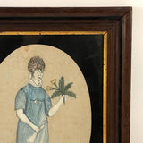 Wonderfully Naive Early 19th C. Portrait of Young Woman on Silk, Framed