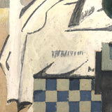 Modernist Gouache Painting on Paper of Woman in Bedroom