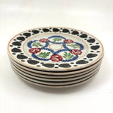 SOLD Black Hearts: Wonderful, Unusual Set of Six Mid 19th Century Stick Spatter/Spongeware Plates