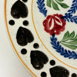 SOLD Black Hearts: Wonderful, Unusual Set of Six Mid 19th Century Stick Spatter/Spongeware Plates