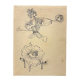 Bubble Blower and Ballerina, Curious c. 1920s Ink Over Graphite Drawing