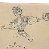Bubble Blower and Ballerina, Curious c. 1920s Ink Over Graphite Drawing