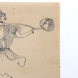 Bubble Blower and Ballerina, Curious c. 1920s Ink Over Graphite Drawing