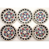 SOLD Black Hearts: Wonderful, Unusual Set of Six Mid 19th Century Stick Spatter/Spongeware Plates