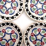 SOLD Black Hearts: Wonderful, Unusual Set of Six Mid 19th Century Stick Spatter/Spongeware Plates