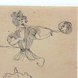 Bubble Blower and Ballerina, Curious c. 1920s Ink Over Graphite Drawing