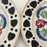 SOLD Black Hearts: Wonderful, Unusual Set of Six Mid 19th Century Stick Spatter/Spongeware Plates