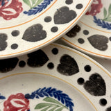 SOLD Black Hearts: Wonderful, Unusual Set of Six Mid 19th Century Stick Spatter/Spongeware Plates