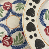 SOLD Black Hearts: Wonderful, Unusual Set of Six Mid 19th Century Stick Spatter/Spongeware Plates