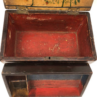 SOLD Henrietta Work's Very Wonderful Work! Mid 19th C. Box with Painted Interior Lid and Drawer