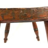 Charming 19th C. Turned Leg Cricket Stool with Surprise Bird Silhouette