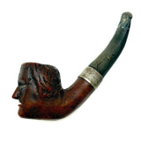 Wonderfully Carved Antique Figural Pipe Bowl: Man with Prominent Nose and Lots of Hair