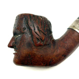 Wonderfully Carved Antique Figural Pipe Bowl: Man with Prominent Nose and Lots of Hair