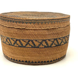 Extremely Fine 1870s-80s Macah Nootka Bear Grass and Cedar Bark Basket with Indigo Design (Some Damage)