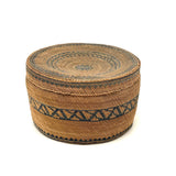Extremely Fine 1870s-80s Macah Nootka Bear Grass and Cedar Bark Basket with Indigo Design (Some Damage)