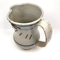 Antique Staple Repaired Hand-thrown Blue and White Stoneware Pitcher