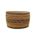Extremely Fine 1870s-80s Macah Nootka Bear Grass and Cedar Bark Basket with Indigo Design (Some Damage)