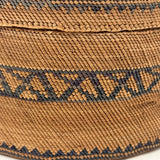 Extremely Fine 1870s-80s Macah Nootka Bear Grass and Cedar Bark Basket with Indigo Design (Some Damage)