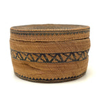 Extremely Fine 1870s-80s Macah Nootka Bear Grass and Cedar Bark Basket with Indigo Design (Some Damage)