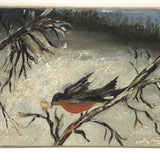 Sweet Little Robin in Winter Painting, Oil with Glitter Snow on Board