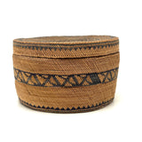 Extremely Fine 1870s-80s Macah Nootka Bear Grass and Cedar Bark Basket with Indigo Design (Some Damage)