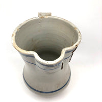 Antique Staple Repaired Hand-thrown Blue and White Stoneware Pitcher