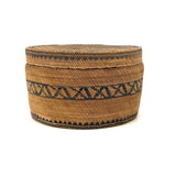 Extremely Fine 1870s-80s Macah Nootka Bear Grass and Cedar Bark Basket with Indigo Design (Some Damage)