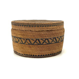 Extremely Fine 1870s-80s Macah Nootka Bear Grass and Cedar Bark Basket with Indigo Design (Some Damage)