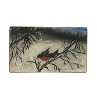 Sweet Little Robin in Winter Painting, Oil with Glitter Snow on Board