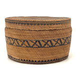 Extremely Fine 1870s-80s Macah Nootka Bear Grass and Cedar Bark Basket with Indigo Design (Some Damage)