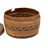 Extremely Fine 1870s-80s Macah Nootka Bear Grass and Cedar Bark Basket with Indigo Design (Some Damage)