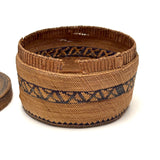 Extremely Fine 1870s-80s Macah Nootka Bear Grass and Cedar Bark Basket with Indigo Design (Some Damage)