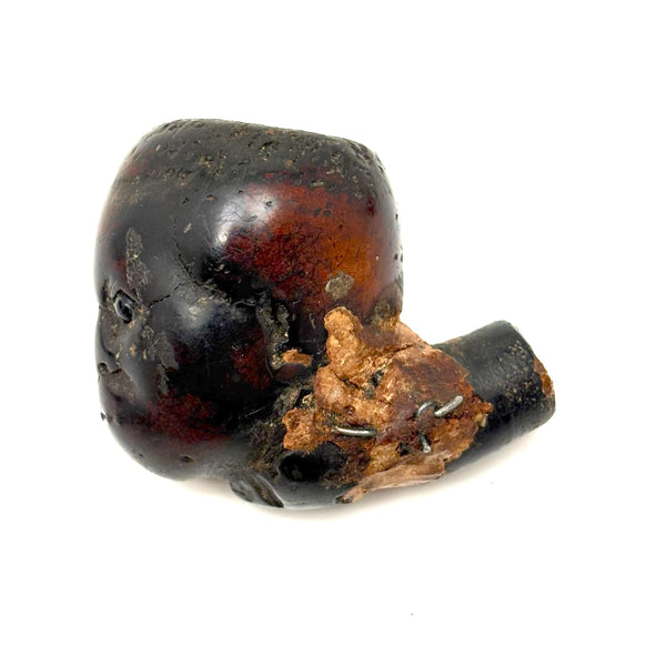 Very Intense,Very Smoked Antique Meerschaum Pipe Bowl with Black Glass Eyes and Evocative Repairs