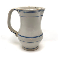Antique Staple Repaired Hand-thrown Blue and White Stoneware Pitcher