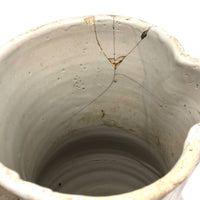 Antique Staple Repaired Hand-thrown Blue and White Stoneware Pitcher