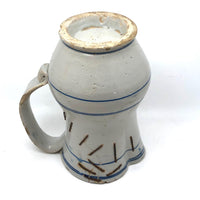 Antique Staple Repaired Hand-thrown Blue and White Stoneware Pitcher